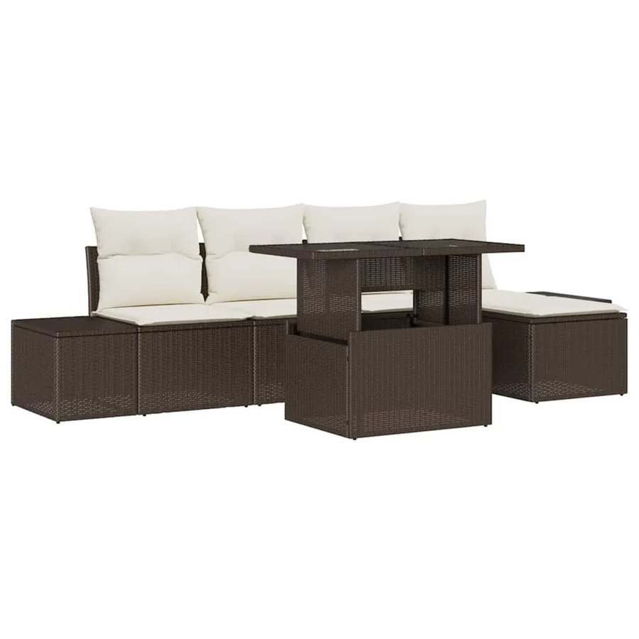 vidaXL 6-teiliges Garten-Sofa-Set aus Polyrattan in Braun mit Kissen und Stauraum - Bild 2
