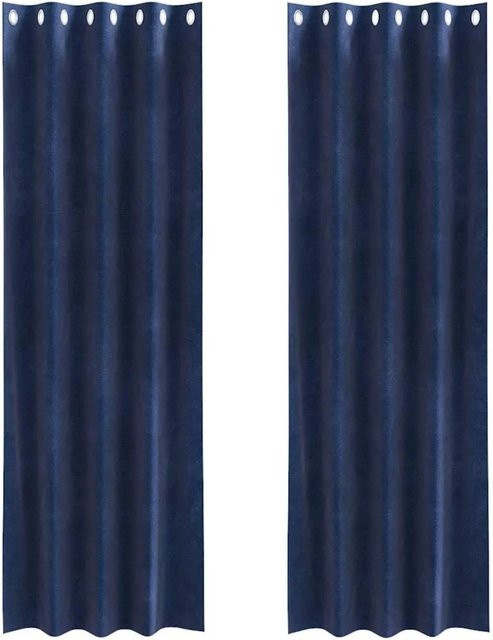 vidaXL Vorhänge aus Samt in Dunkelblau, 2 Stück, Verdunkelungsvorhänge, Breite: 140 cm, Höhe: 245 cm - Bild 1