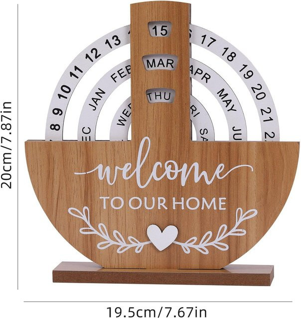 Dekorativer Holzkalender Ewiger Kalender für den Schreibtisch in Braun, B: 20 cm, H: 18 cm - Bild 1