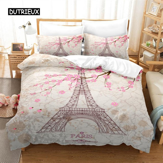 Bettwäsche-Set Romantisches Paris von Binchi Outdoor Product mit 3D-Digitaldruck, floralem Design, Mehrfarbig, B/H: 135 x 200 cm - Bild 1