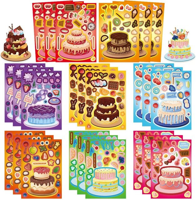 GOGOTU Bunte Cartoon-Kuchen-Gesichter-Puzzle-Aufkleber, 16-teiliges Set - Bild 1