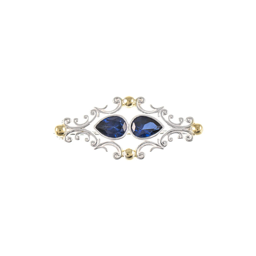 Brosche 925 Silber, teilvergoldet, Zirkonia, blau, Unisex - Bild 1