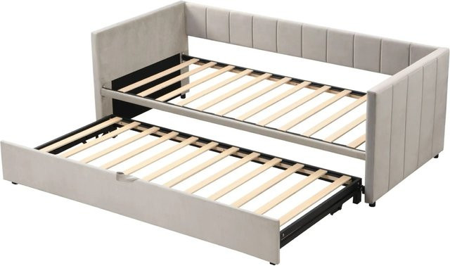 Merax Schlafsofa aus Samt in Grau, ausziehbar, B/T/H: 90 x 180 x 200 cm - Bild 1