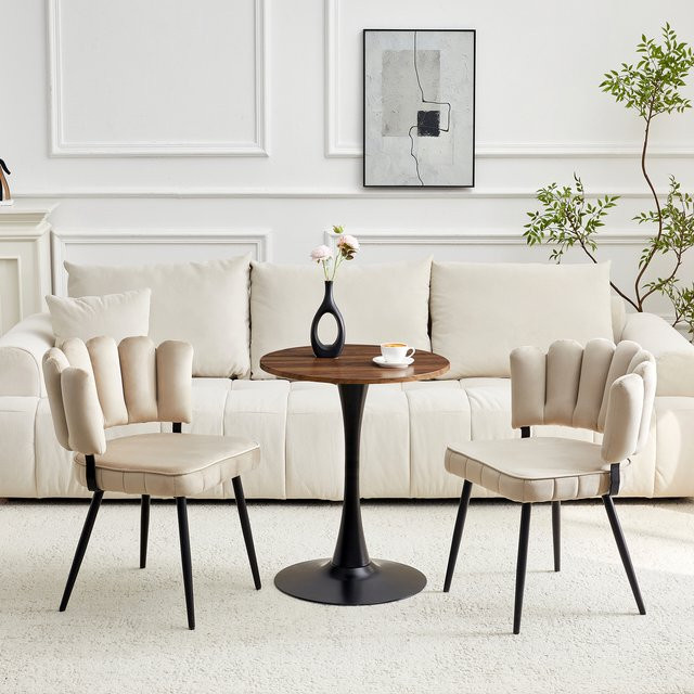 Svintora 3-teiliges Esstisch-Set mit rundem Tisch und 2 gepolsterten Stühlen in Beige - Bild 1