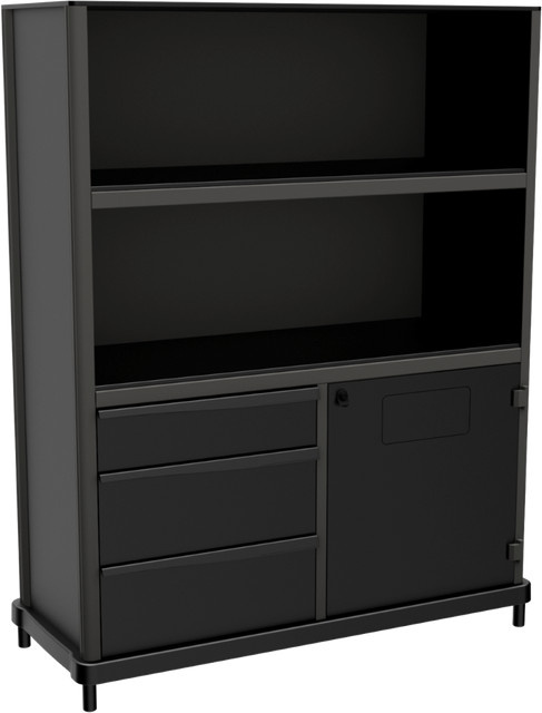 QUATRO Outdoor Sideboard in Schwarz mit Schubladen, verschließbarer Tür und Wäscheklappe, B/T/H: 139 x 57 x 174 cm - Bild 1