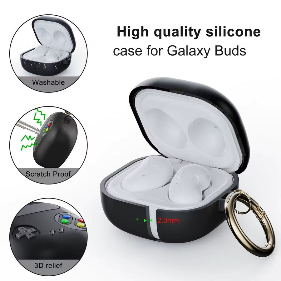 Silikon-Ohrhörer-Hülle mit Spielekonsolen-Muster und Haken für Samsung Galaxy Buds Live, Buds Pro, Buds 2, Buds 2 Pro und Buds FE in Grau - Bild 3