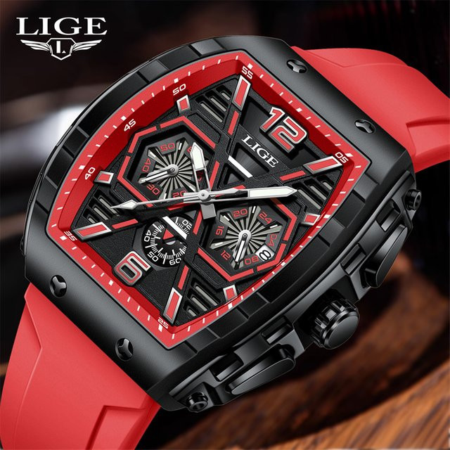 LIGE Armbanduhr Quarz, Silikon, black red, Herren - Bild 1