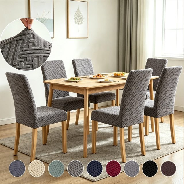 WANERQU Elastische Esszimmerstuhl-Bezüge aus Jacquard, Schmutzabweisend und Modern, 2 Stück - Bild 1