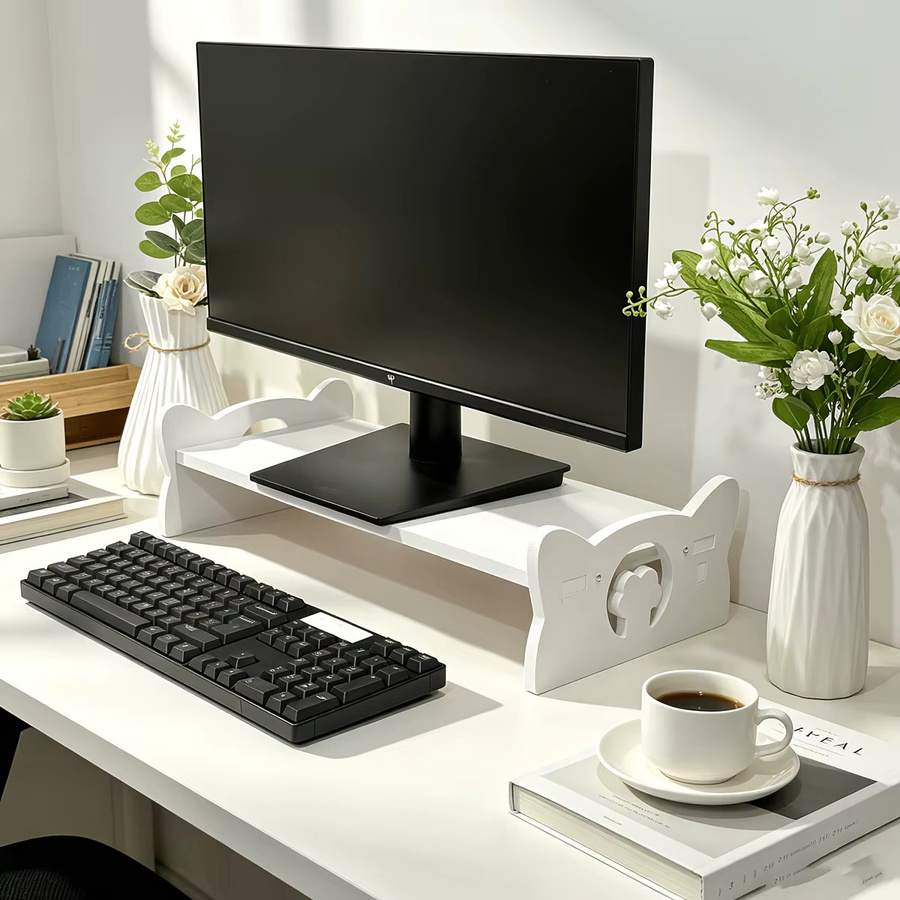 Einfacher einstufiger Desktop-Monitorständer für Computermonitore in Weiß - Bild 3