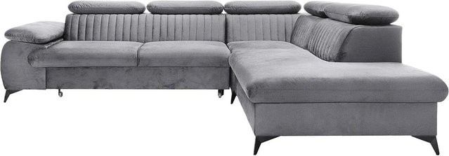 Schlafsofa Samara von Pascal Morabito in Lichtgrau mit L-Form und Samtbezug, Breite: 275 cm - Bild 1