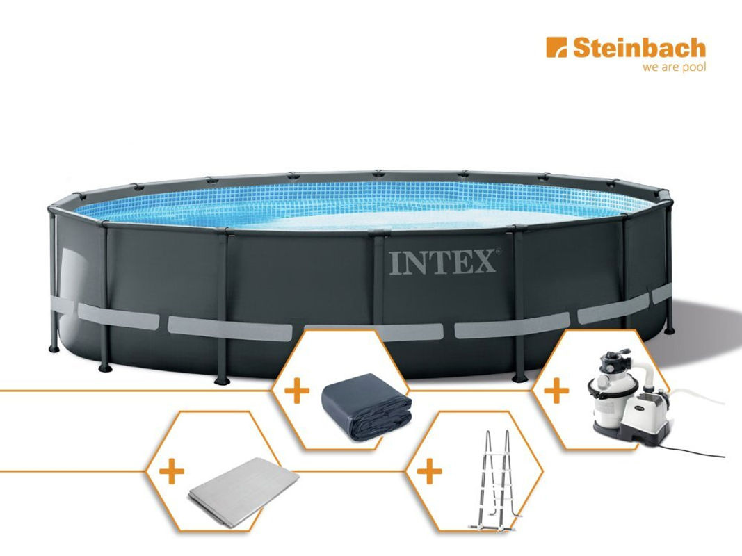 Intex Frame Swimming Pool Set Ultra Rondo XTR in Anthrazit mit Sandfilteranlage, Durchmesser: 488 cm, Höhe: 122 cm - Bild 3