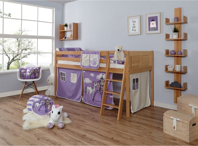 TiCAA Hochbett Eric aus Massivholz in Buche Natur im Country-Stil für Kinderzimmer - Bild 1