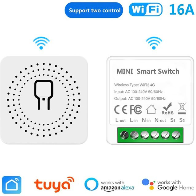 Szaoju Tuya Mini WLAN Smart Switch Lichtschaltermodul zur 2-Wege-Steuerung in Beige oder Weiß, kompatibel mit Tuya Smart Life, Amazon Alexa und Google Assistant - Bild 1
