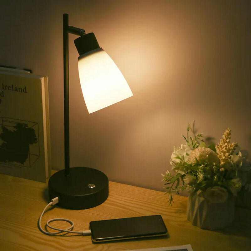 Shineslay Industrie-Tischleuchte aus Metall mit LED, stufenlos dimmbar, Touch-Steuerung, USB- und Typ-C-Ladeanschluss, Farbe: Schwarz/Weiß - Bild 2