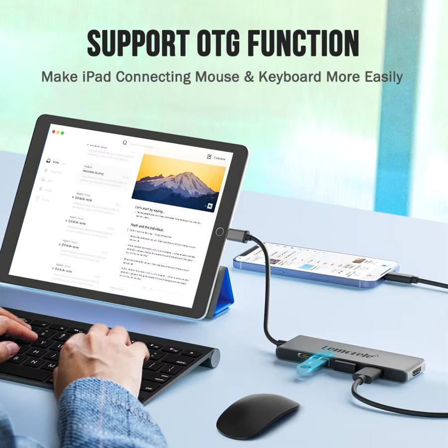 Lemorele 5-Port USB-C Laptop-Dockingstation in Grau mit 4K HDMI-Anschluss und PD-Ladefunktion - Bild 4