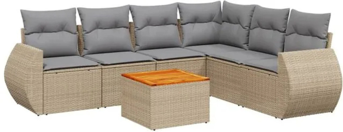 7-teilige Garten-Sofagarnitur mit Kissen aus Polyrattan in Beige von vidaxl - Bild 1