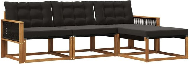 vidaXL Outdoor-Sofagarnitur L-Form aus Akazienholz mit Textilene und Kissen in Braun und Schwarz - Bild 1