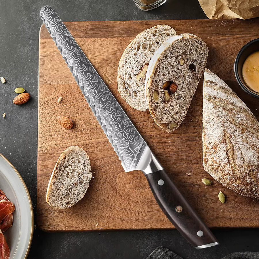 MOSTODOZO Brotmesser aus 67-lagigem Damaszener Stahl mit Holzgriff, 21,59 cm - Bild 2