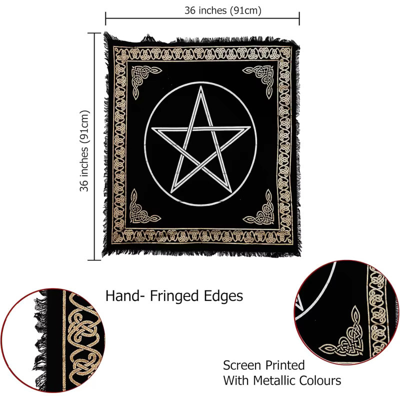 VIKAMA Keltischer Pentagramm Wandteppich in Schwarz-Gold, Geometrischer Wandbehang im Boho-Stil, Breite: 75 cm, Höhe: 75 cm - Bild 5