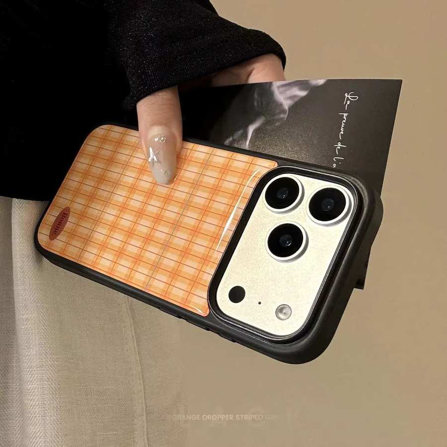 DecoPhone Handyhülle mit orangefarbenem Gittermuster und schwarzem Rand für iPhone 17 16 15 14 13 12 Pro Max Plus Air - Bild 2