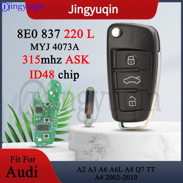 Jingyuqin Auto Fernbedienung Ersatzschlüssel für Audi mit ID48 Chip und 3 Tasten, 315 MHz, Schwarz - Bild 1