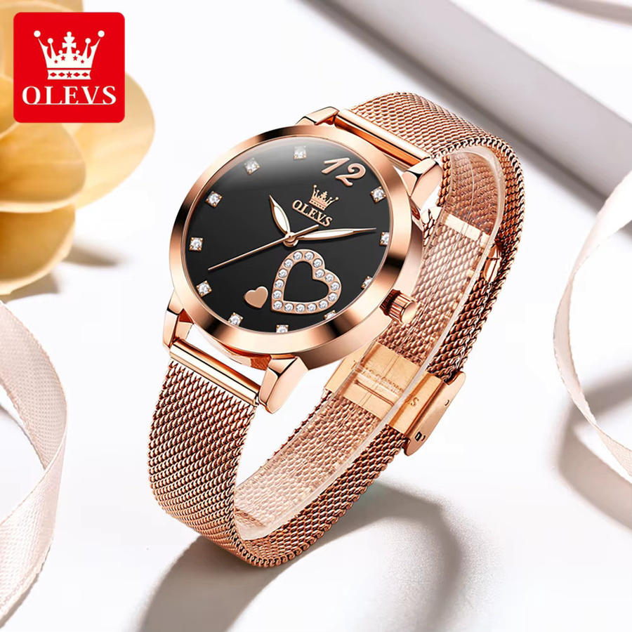 OLEVS Armbanduhr, Quarz, Edelstahl, Roségold, Diamant, Damen - Bild 2