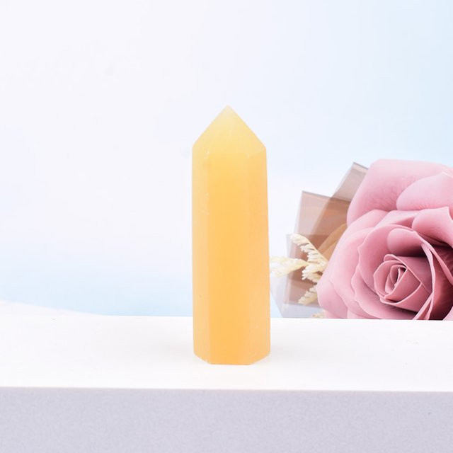RYCRYSTAL Gelber Aventurin Obelisk, Polierter sechseckiger Kristallpunkt zur Dekoration, 50–80 mm - Bild 1