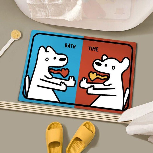 Rutschfeste Badezimmer Fußmatte mit niedlichem Welpen-Cartoon Design, blau, B/T: 60 x 40 cm - Bild 1