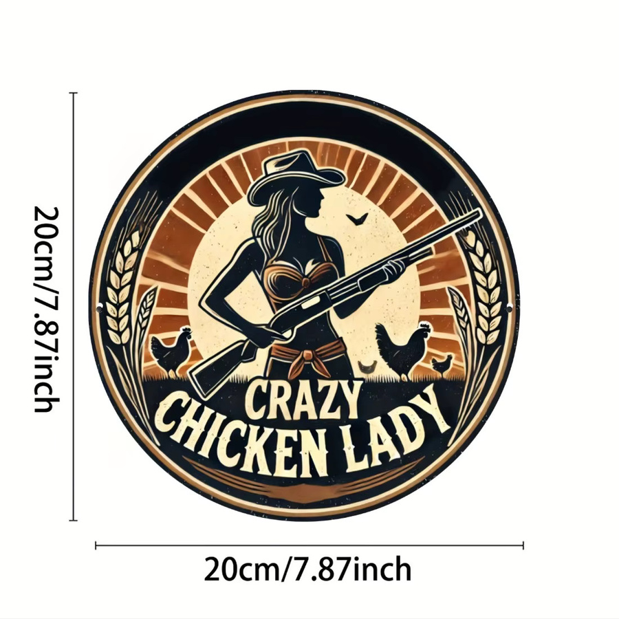 CIFBUY Chicken Mom Aluminium-Wandschild, rundes Metallblech-Deko mit Cowboyhut-Design, Bauernhaus-Dekor in Mehrfarbig - Bild 2