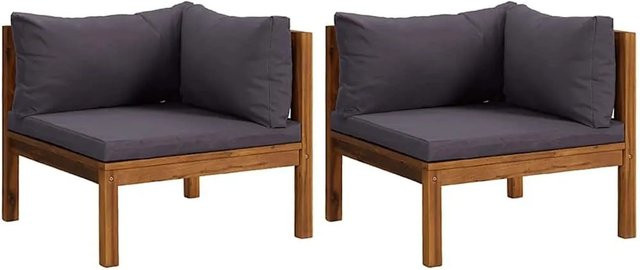 vidaXL Ecksofa Set aus Massivholz Akazie mit grauen Kissen in L-Form - Bild 1