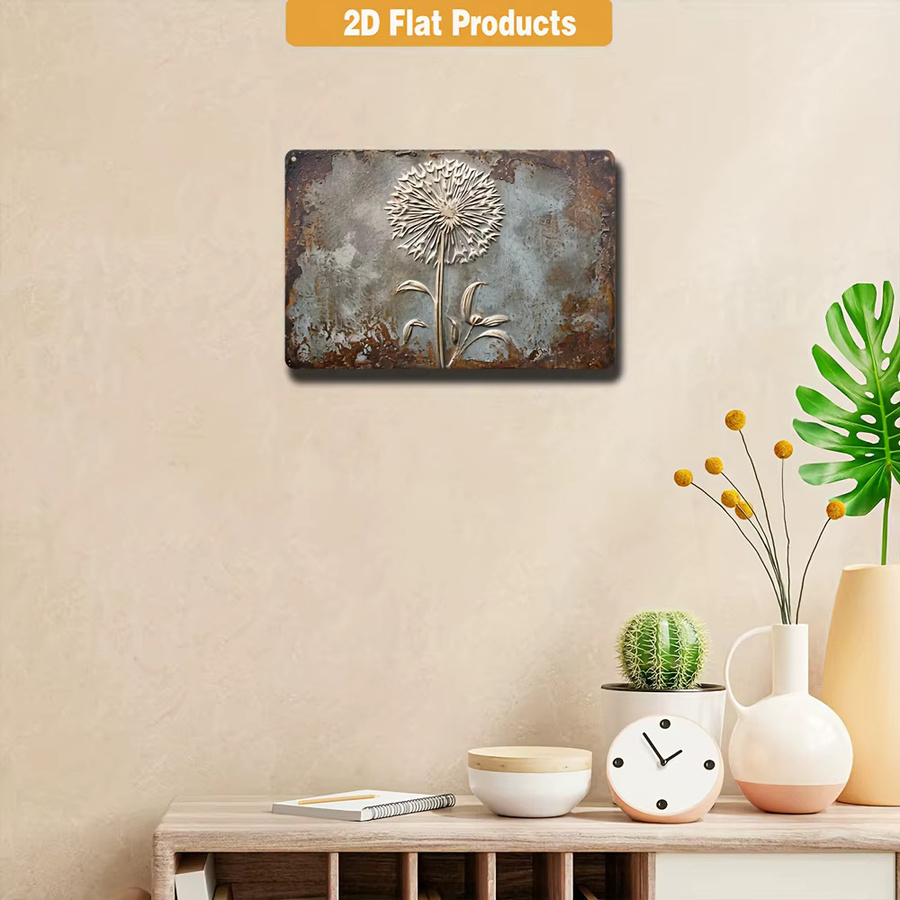 HELLOYOUNG Vintage Metallschild Löwenzahn Wandkunst aus Aluminium in Grau - Bild 3