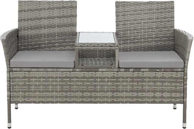 Svita Chicago Rattan-Bank Garten-Bank Lounge Sitzecke aus Polyrattan und Metall in Grau, B/T/H: 134 x 84 x 62 cm - Bild 1