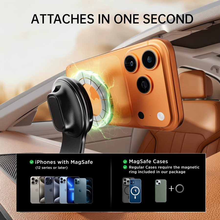 Vyvylabs Magnetische Kfz-Ladehalterung mit 15 W Schnellladefunktion, faltbarer Aluminiumarm in Schwarz, kompatibel mit iPhone 17/16/15/14/13/12 Pro Max und Samsung - Bild 7
