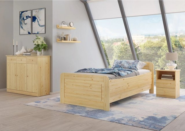 Erst-Holz Hohes Einzelbett Modell 42 aus Massiv Kiefer in Braun, B/T/H: 90 x 200 x 102 cm - Bild 1