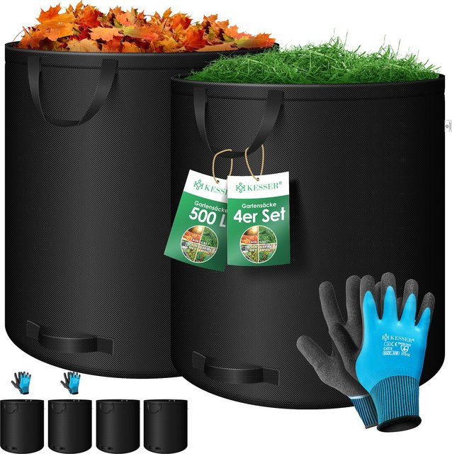 KESSER Gartensack Set mit Handschuhen, selbststehend und faltbar, Farbe Schwarz - Bild 1