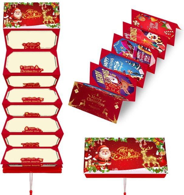 Weihnachtsmann Geldgeschenkumschlag als Weihnachtsbaum mit 10 Fächern in Rot und Grün aus Papier - Bild 1