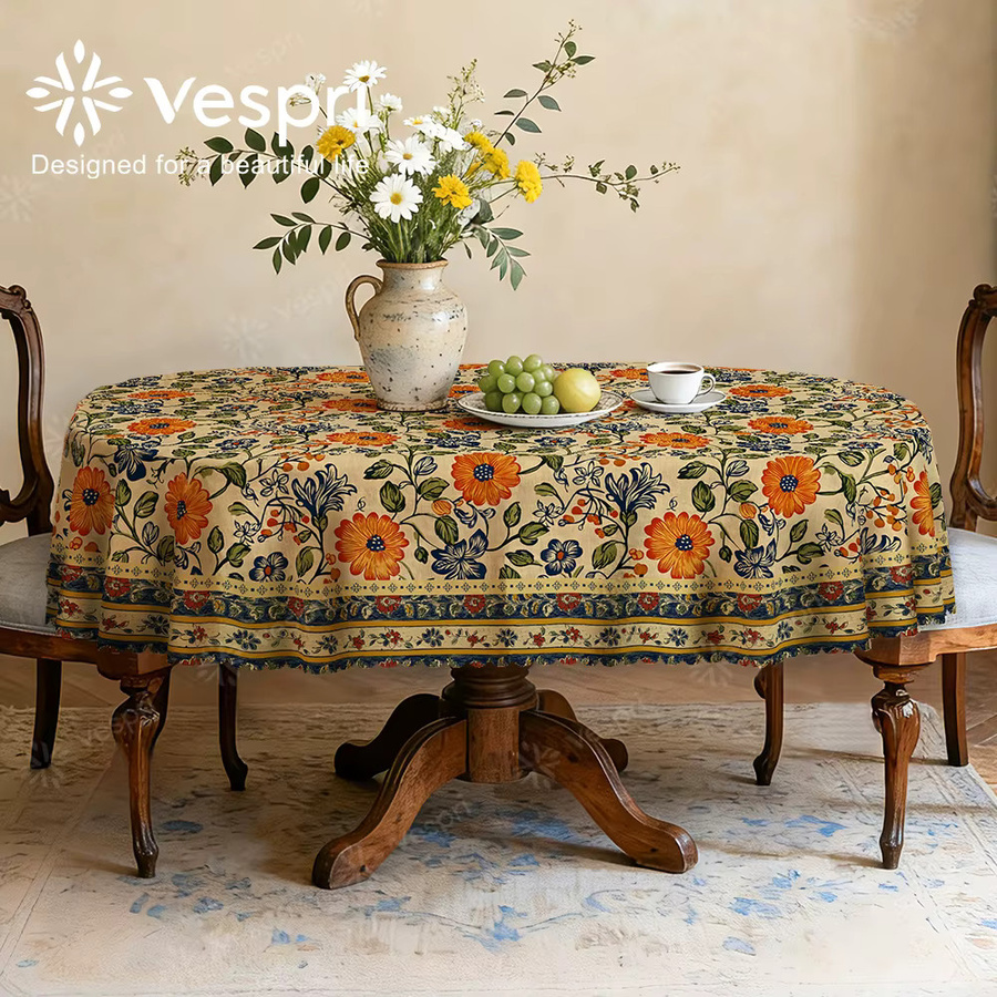 Vespri Frühlingstischdecke mit Blumenmuster in Gelb und Weiß aus Polyester für Ostern und Partys - Bild 2