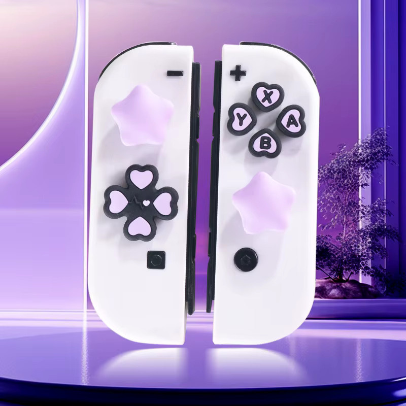 Setoobay Silikon Button-Aufkleber und Thumbstick-Grips für Nintendo Switch OLED Joy-Con in Rosa Lila - Bild 2