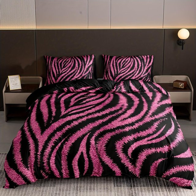 Your Warm Home Bettwäscheset Zebras gestreift, 3-teilig, Mehrfarbig mit Pink, Bettbezug und 2 Kissenbezüge, B/H: 150 x 200 cm, Kissenbezüge: 50 x 70 cm - Bild 1