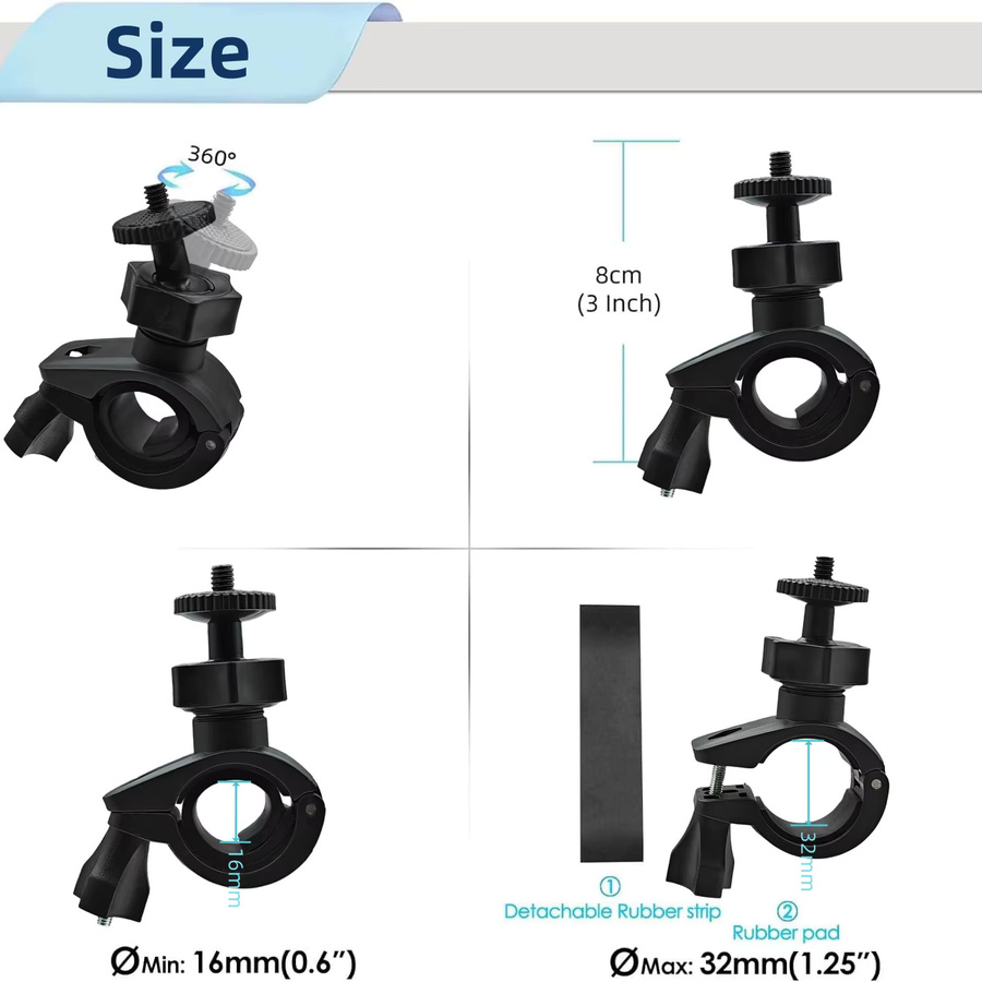 VeFly Fahrrad Handy Halterung und GoPro Kamera Adapter in Schwarz für Motorrad und Reiten mit O-Ring Schraube - Bild 2