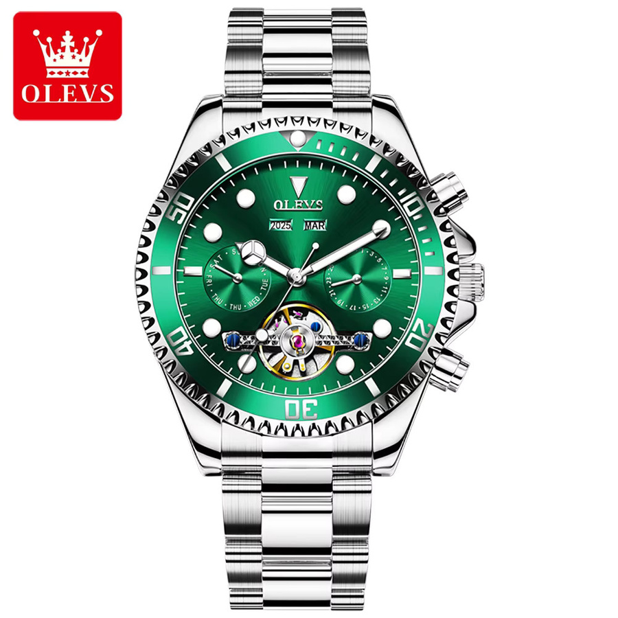 OLEVS Armbanduhr Automatik, Edelstahl, Grün, Gold, Herren - Bild 7