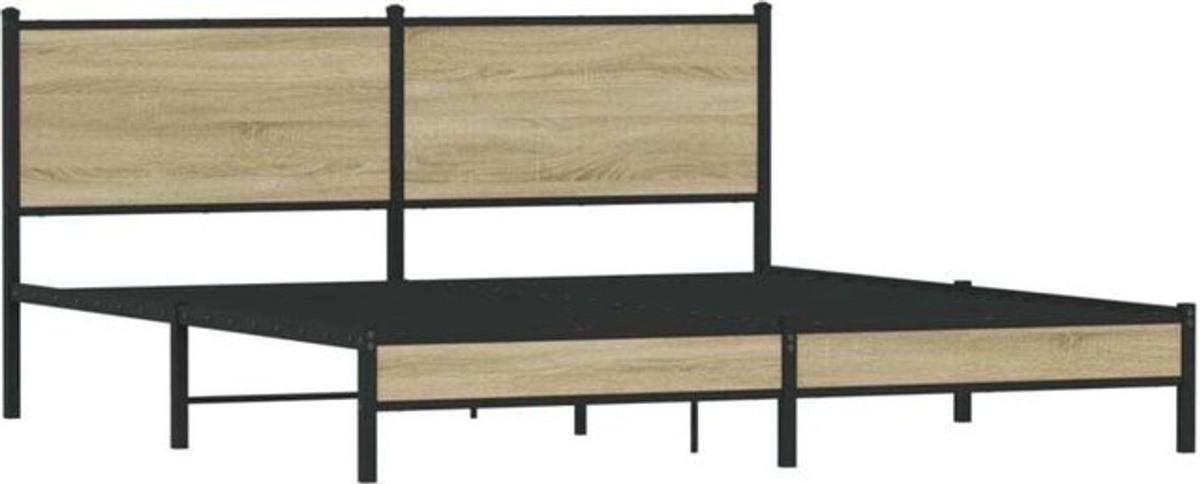 Metallbett Vidaxl in Sonoma-Eiche Natur und Braun im Industrial-Stil, B/T/H: 160 x 200 cm - Bild 1