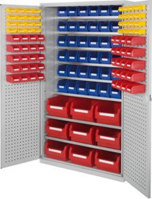 Kappes Grossraumschrank Mod. 10 Loch-/ Schlitzplatten in Grau mit Regalböden, Schubladen und Schloss, B/T/H: 113 x 59 x 195 cm - Bild 1