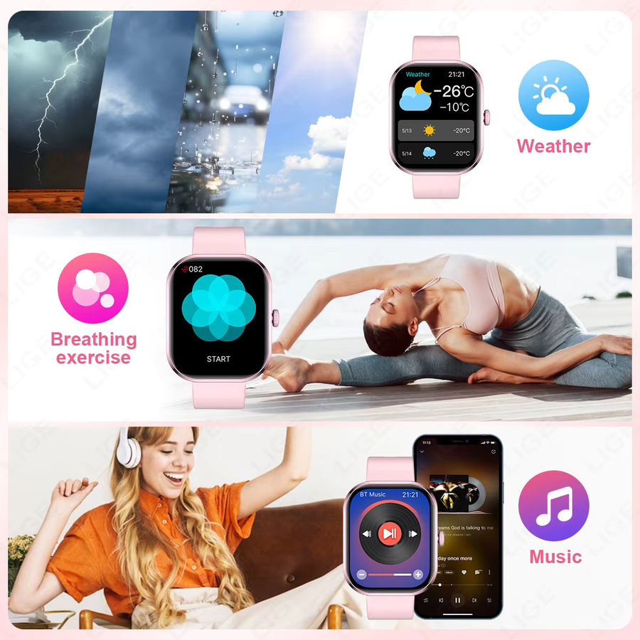 Lige Smartwatch für Damen in Pink mit Bluetooth Calling, Sportarmband und Gesundheitsmonitor für Android und iOS - Bild 2