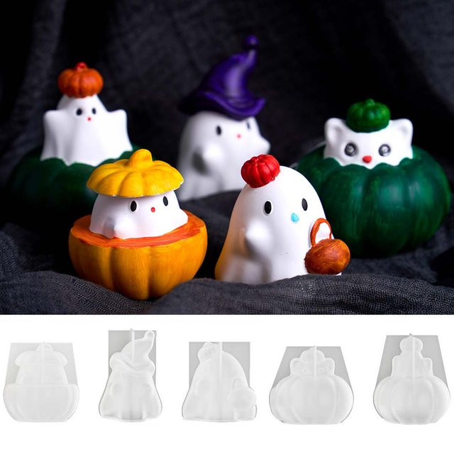UDOCOOL 3D Kürbis und Geist Silikonform für Halloween DIY Ornamente aus Wachs, Seife, Gips oder Harz - Bild 1