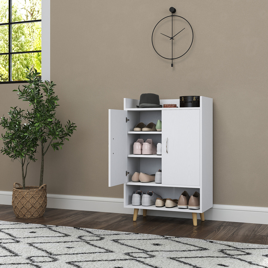 HOMCOM Schuhschrank in Weiß, moderne Schuhkommode mit Türen und Regalen für 12 Paare, B/T/H: 60 x 30 x 92 cm - Bild 2
