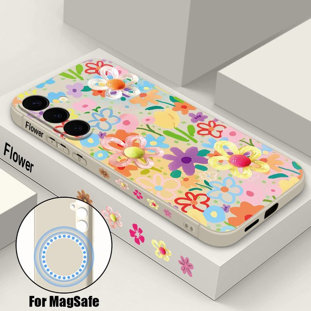 Magnetische Handyhülle mit Blumenmuster für Samsung Galaxy S25 S24 Ultra S23 S22 Plus S24 FE A56 A55 A16 A15 A36 in Beige, Weiß und Multicolour aus weichem TPU - Bild 1