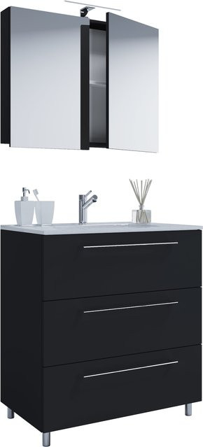 VCM 3-tlg. Badmöbel Set in Schwarz mit Unterschrank, Waschbecken und Spiegelschrank, B/H/T: 60 x 86 x 46 cm - Bild 1
