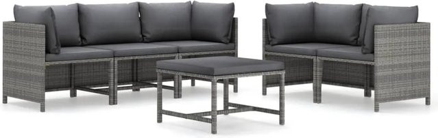 vidaXL 6-tlg Garten-Lounge-Set aus Poly Rattan in Grau/Anthrazit mit Kissen und Ottoman - Bild 1