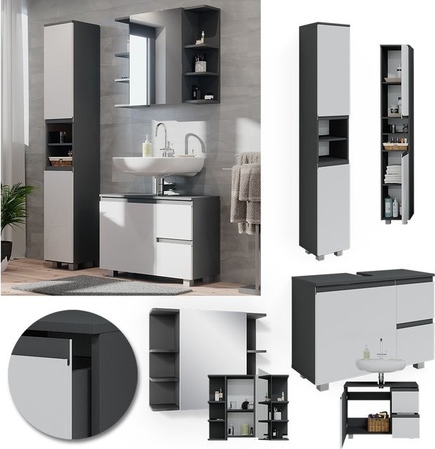 Vicco Badmöbelset J-Shape modern in Weiß und Anthrazit - Bild 1